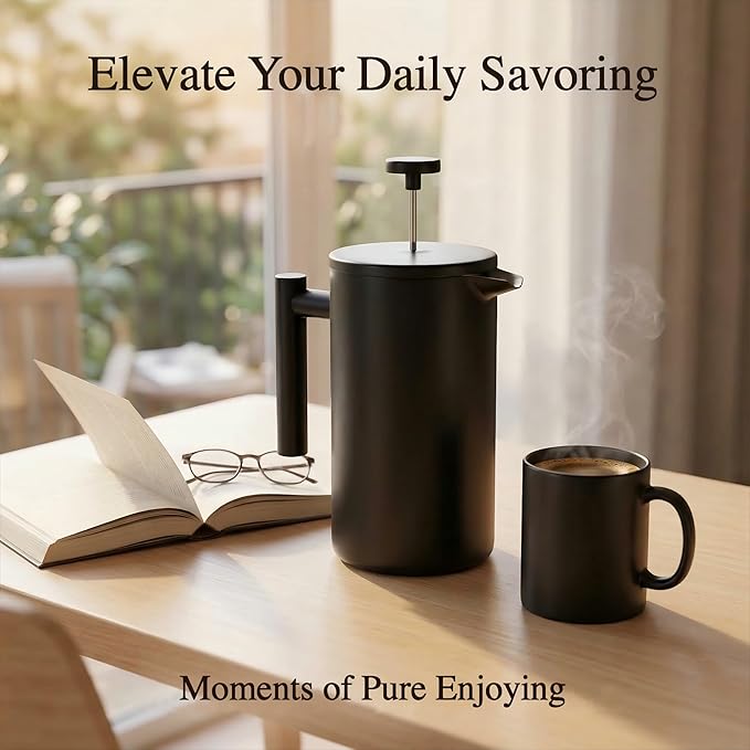 YJX 34oz Coffee Maker Stainless Steel French Press 1 Liter Camping Coffee Pot Tea Maker 34 Ounce Travel Coffee Presses Heat Resistant Double Insulated (Black)