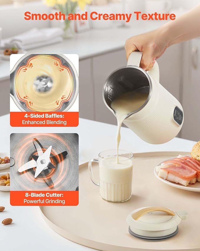 Nut Milk Maker 20oz Soy Milk Machine - 6-in-1 Oat Almond Rice Milk Juice Boil Water Self-Cleaning 12-Hour Delay Plant-Based Beverage Maker