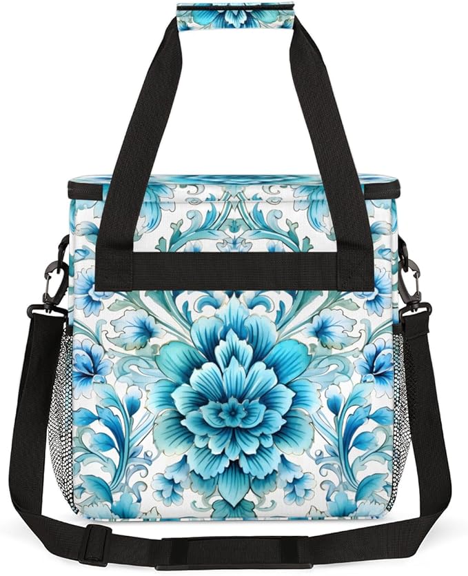 Botanic Floral Coffee Maker Carrying Bag Retro Flower Travel Storage Bag Compatible with K-Mini or K-Mini Plus Single Serve Coffee Brewer Carrying Case with Multiple Pockets &amp Shoulder Strap