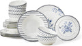 24-Piece Bone China Dinnerware Set in Gift Box Service for 6 Porcelain Dinnerware Tropical Dishes Set - Dinner Plates Dessert Plates Cereal Bowls Mugs (Vintage Indigo)