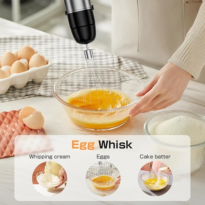 Immersion Blender Handheld 1100W - 3 in 1 Hand Blenders Set with Trigger Speed Control Emulsion Stick with Whisk and Milk Frother Emulsifier for Kitchen for Soup Smoothie Puree