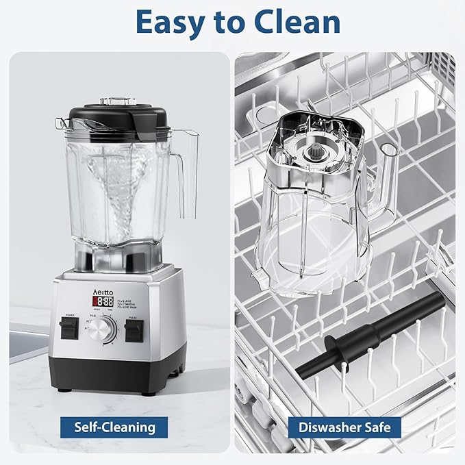 Aeitto Blenders for Kitchen with 68Oz. Large Capacity 1800W Max Power Smoothie Blender 3 Preset Programs &amp 7 Speeds Professional Countertop Blender for Smoothies Ice Crush Generation2 Silver
