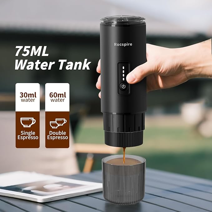 Portable Espresso Maker with Stainless Steel Body | 7500mAh Rechargeable Battery | 20 Bar Self-Heating with USB-C | Works with Most Capsules Compatible for Camping Travel Outdoor (Black)