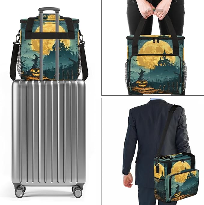 Retro Pumpkin Coffee Maker Carrying Bag Glowing Pumpkin Travel Storage Bag Compatible with K-Mini or K-Mini Plus Single Serve Coffee Brewer Carrying Case with Multiple Pockets &amp Shoulder Strap