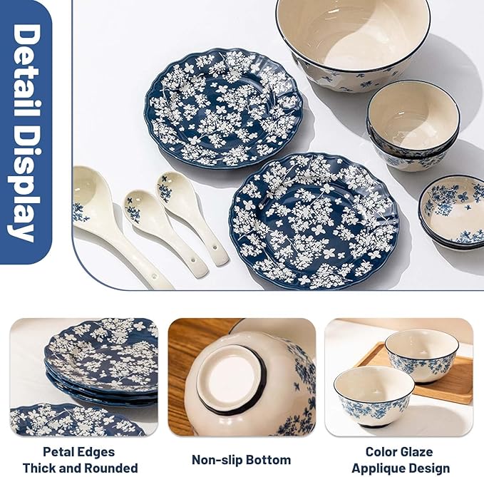 10 Pieces Dinnerware Sets Simple Elegant Plates and Bowls Sets Dinner Set for 2 Oven &amp Dishwasher &amp Microwave Safe Easy to Clean Non-slip Bottom High Temperature Firing Healthy and Colo