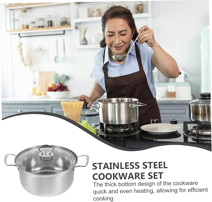 Stainless Steel Cookware Set with Saucepan Lid Soup Pot Milk Pot and Frying Pan Smooth Surface for Easy Cleaning Thick Bottom for Quick Heating