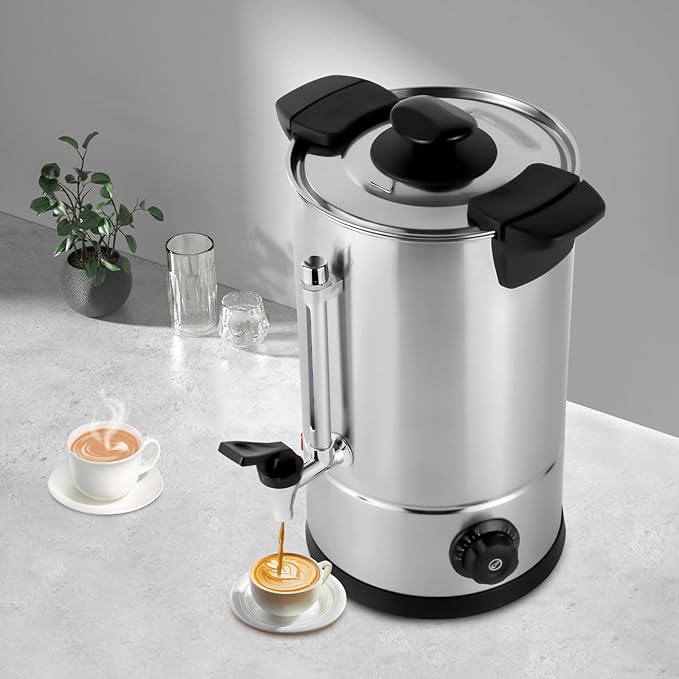 8L Commercial Coffee Urn 50-Cup Stainless Steel Coffee Maker 1000W with Adjustable Thermostat (86-230°F) Hot Water Dispenser for Catering Office Party Wedding (8 Liters)