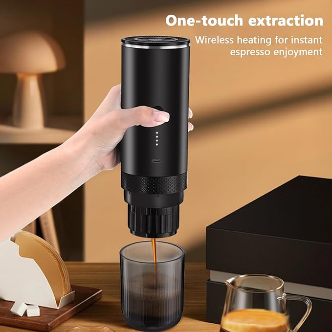 Asixxsix Portable Coffee Maker 2 in 1 Machine with 7500mAh Battery and 20Bar Pressure Compatible with Ground Coffee and Capsules for Home Travel Camping Office (Black)