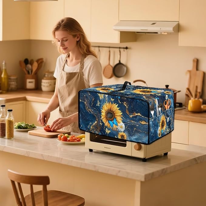 Doojoayie Toaster Cover 8 Slice Kitchen Appliance Covers 22.5x18.5x 13 Bread Machine Dust Protector Modern Home Kitchen Decoration Sunflower &amp Buttefly Print