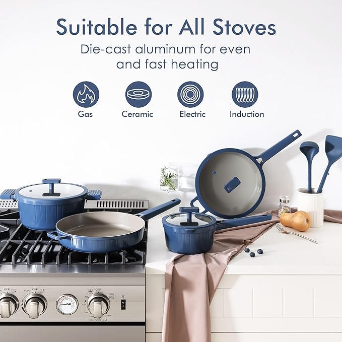 SENSARTE Ceramic Cookware Sets Pots and Pans Set Non stick 14-Piece Induction Cookware 14 Pcs Nonstick Kitchen Cooking Set w/Frying Pans Set Saucepans Set