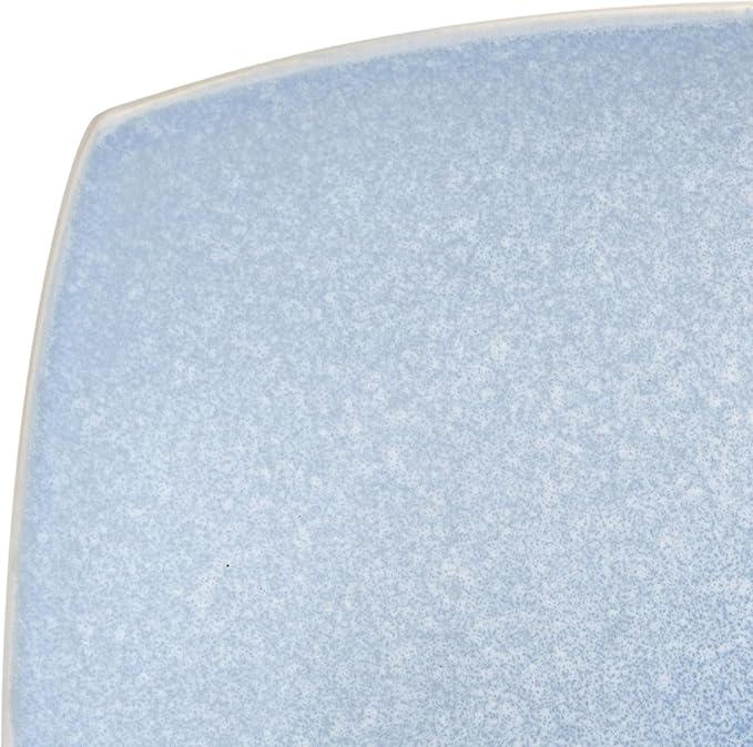 Modern Matte Glaze Square Dinnerware Set - 16 Piece Stoneware Service for 4 Dishwasher &amp Microwave Safe Teal Finish (Light Blue)