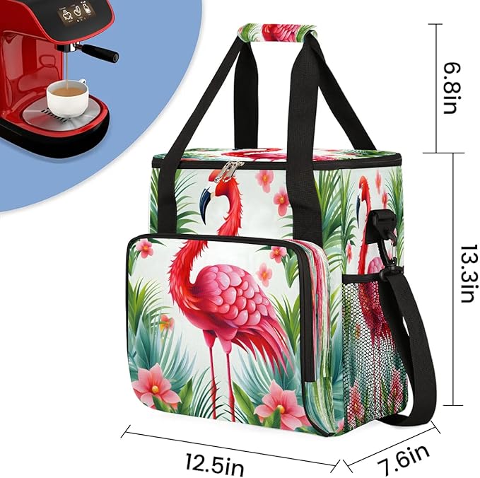 Flowers Summer Flamingo Coffee Maker Travel Bag for K-Mini or K-Mini Plus Single Serve Coffee Brewer Portable Storage Tote Case for Tarvel