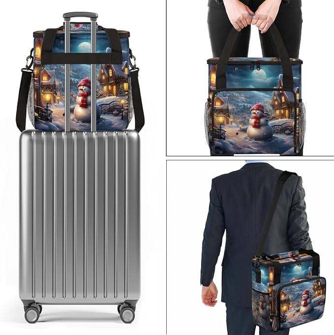 Xmas Snowman Coffee Maker Carrying Bag Dreamy Snowman Travel Storage Bag Compatible with K-Mini or K-Mini Plus Single Serve Coffee Brewer Carrying Case with Multiple Pockets &amp Shoulder Strap