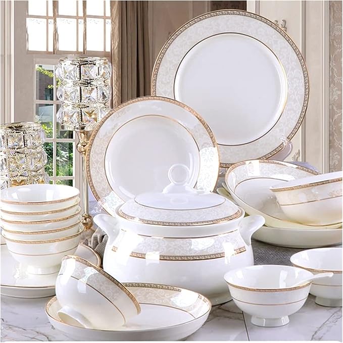 Dining Plate Set 56Pcs Ceramic Dinnerware Set Bone China Tableware Dishes Plates Ceramic Combination Dinner Service Set Porcelaine Service for 10
