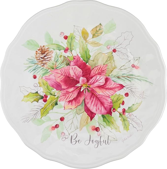 UPware 12 Piece Joyful Holiday Melamine Dinnerware Sets Outdoor Dishes Set Plates and Bowls Sets Christmas Decorations Service for 4 Red