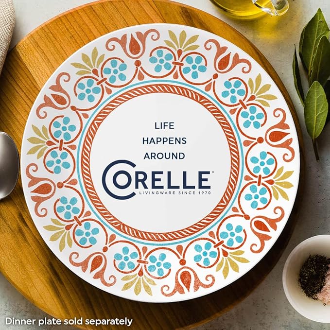 Corelle Global Collection Vitrelle 6-Piece Salad Plates Set Triple Layer Recycled Glass Lightweight Eco-Friendly 8-1/2-In Plates Set Terracotta Dreams