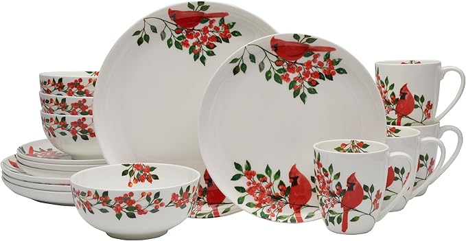 Mikasa Cardinal Leaves Holiday Bone China Lightweight Chip Resistant Dinnerware Set Service for 4
