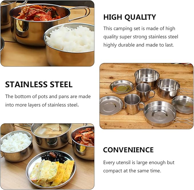 DNCG Steel Cookware Set 8 Steel Pots and Pans Stainless Steel Non-Stick Induction Pan Set with Touch Handles for Outdoor Kitchen and Traveling