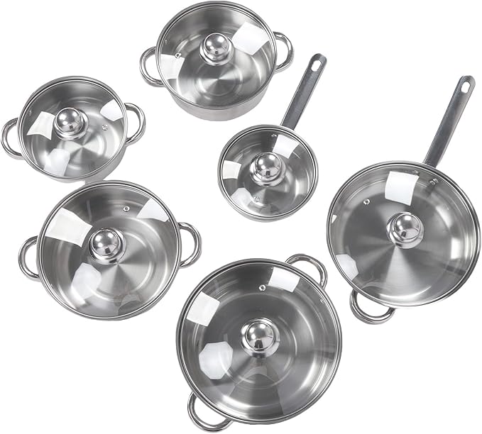 GOTOTOP Stainless Steel Set Cookware Stainless Steel Cookware Set 6-Piece Pots and Pans Set with Lids for Kitchen Induction Oven Safe Even Heating Easy to