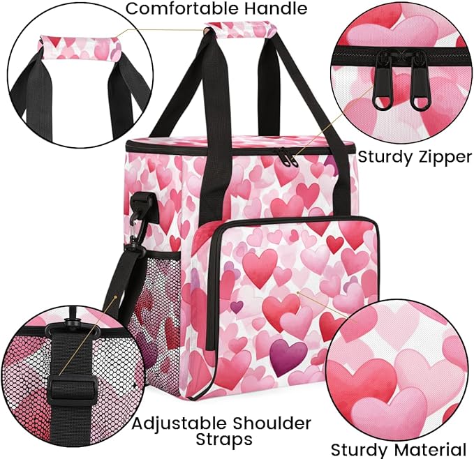 Light Pink Heart Coffee Maker Carrying Bag Portable Travel Storage Tote Bag Compatible with K-Mini or K-Mini Plus Single Serve Coffee Brewer Carrying Case with Multiple Pockets &amp Shoulder Strap