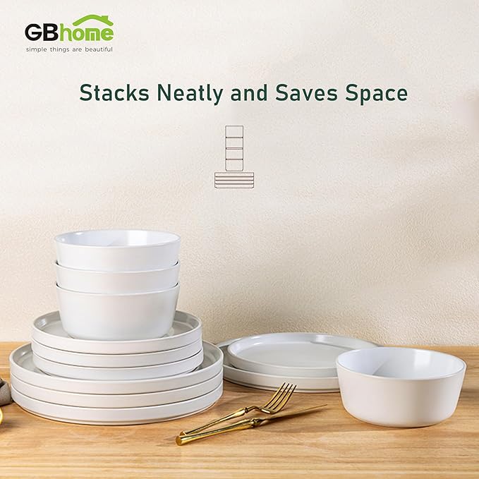 AmorArc Ceramic Dinnerware Sets for 4Stoneware Plates and Bowls SetsChip and Crack Resistant | Dishwasher &amp Microwave Safe Ceramic DishesService for 4 (12pc)-White