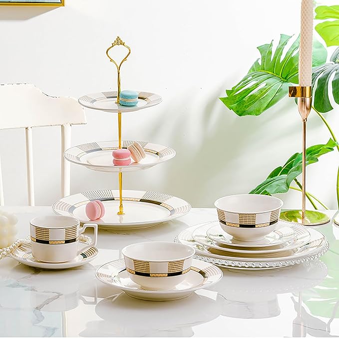bone china dinnerware set tableware set 24-piece dish set for 6 dinner plate set cups and plates sets for kitchen round plates dishwasher safe kitchen dishes set for housewarmingpartydinner
