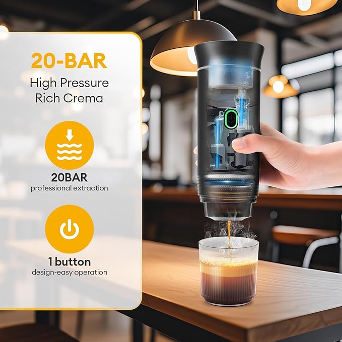 3 In 1 Portable Coffee Maker for Travel 20 Bar Portable Espresso Machine with USBTravel Coffee Maker Self-Heating Compatible with Ground Coffee &amp Capsule for HikingOfficeRV（Black）
