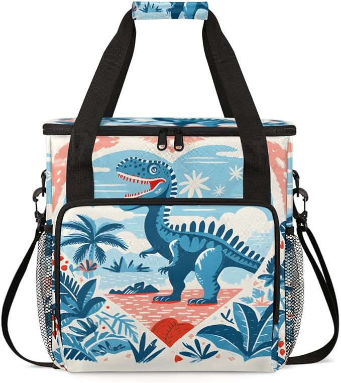 Blue Dinosaur Coffee Maker Carrying Bag Palm Leaves Travel Storage Bag Compatible with K-Mini or K-Mini Plus Single Serve Coffee Brewer Carrying Case with Multiple Pockets &amp Shoulder Strap