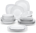 MALACASA Dinnerware Sets 24 Piece Porcelain Square Dishes White with Silver Rim Plates and Bowls Sets Ceramic Dish Set for 6 Chip Resistant Dishware Sets Series ELISA