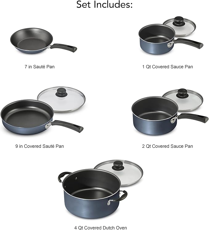 9-Piece Blue Nonstick Cookware Set – Affordable &amp Versatile for Home Kitchens