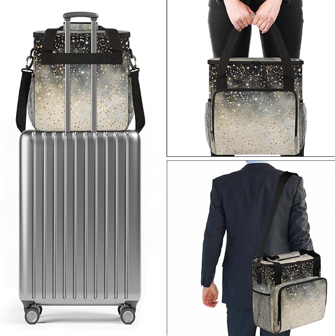 Glitter Coffee Maker Carrying Bag Black Gold Neon Travel Storage Bag Compatible with K-Mini or K-Mini Plus Single Serve Coffee Brewer Carrying Case with Multiple Pockets &amp Shoulder Strap