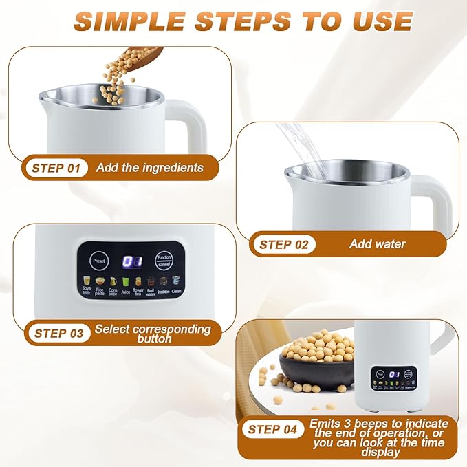 Automatic Nut Milk Maker Blender 800ml Homemade Soy Almond Oat Coconut Plant Based and Non Dairy Beverages with LED Display (White)