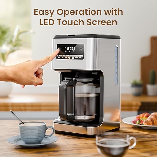 Coffee Maker 14-Cup Programmable Drip Coffee Makers with Reusable Filter &amp Keep Hot Plate Auto Pause Small Coffee Machines with Coffee Pot Timer Self-cleaning for Home Stainless Steel