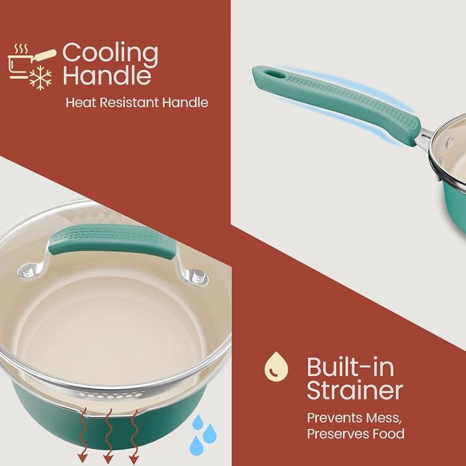 Pots and Pans Set 23-Piece Non Stick Cookware &amp Bakeware Sets with Plaid Pattern Stackable Design Dishwasher Safe Stain-resistant Oven &amp All-Stove Safe Tempered Glass Lid Aqua