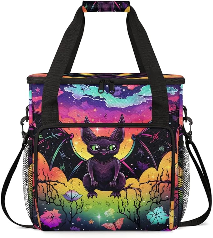 Colorful Bat Coffee Maker Carrying Bag Halloween Bat Travel Storage Bag Compatible with K-Mini or K-Mini Plus Single Serve Coffee Brewer Carrying Case with Multiple Pockets &amp Shoulder Strap