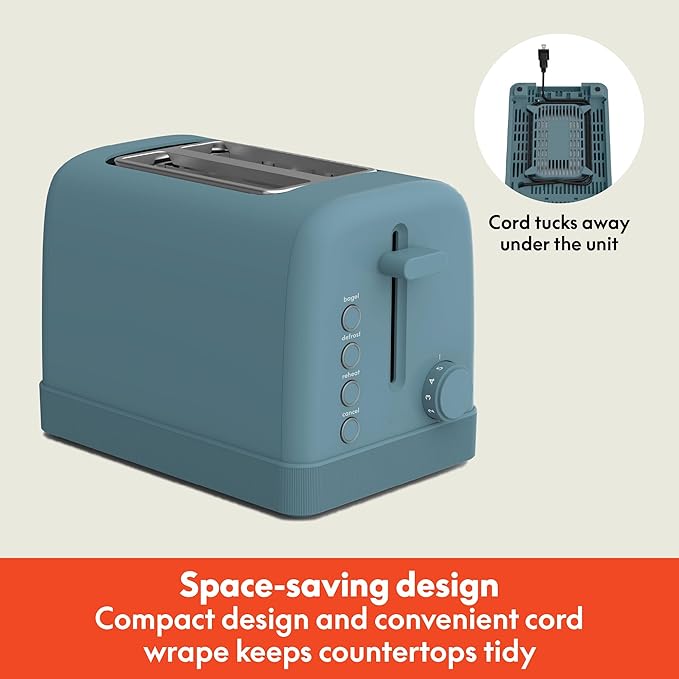 bella 2 Slice Toaster 6 Setting Shade Control w Reheat Cancel Bagel &amp Defrost Buttons Removable Crumb Tray Anti Jam &amp Auto Shutoff Auto Centering Guides &amp Cord Wrap 900 Watt Surf
