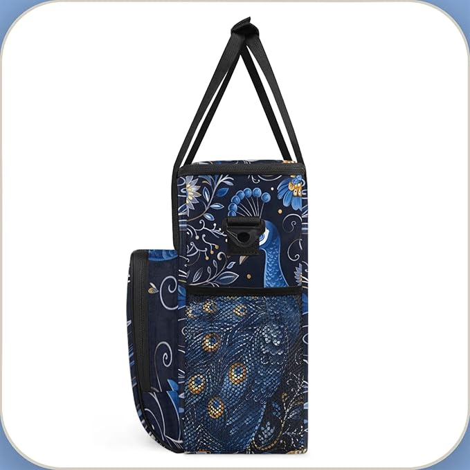 Peacock Floral Flower Coffee Maker Travel Bag for Keurig K-Mini/K-Mini Plus Insulated Waterproof Tote with Pockets for K-Cup Portable Single-Serve Brewer Case