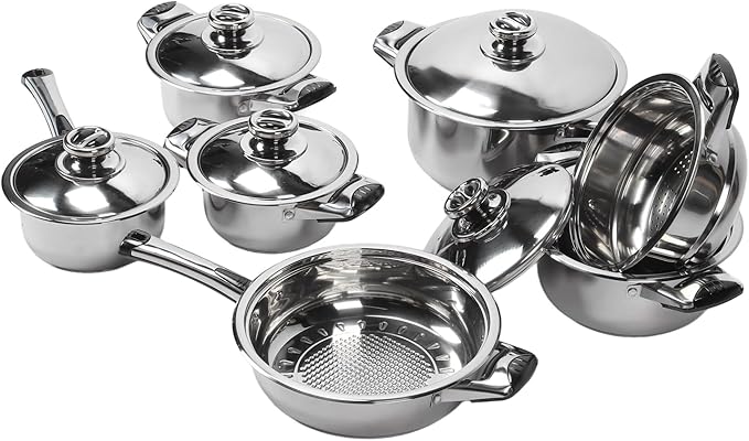 Stainless Steel Cookware Set 7 - Piece Pot Pan Steam Grid Kit Durable Kitchen Pots with Uniform Heat Conduction - Even Heating Versatile Use Ideal for Household Cooking