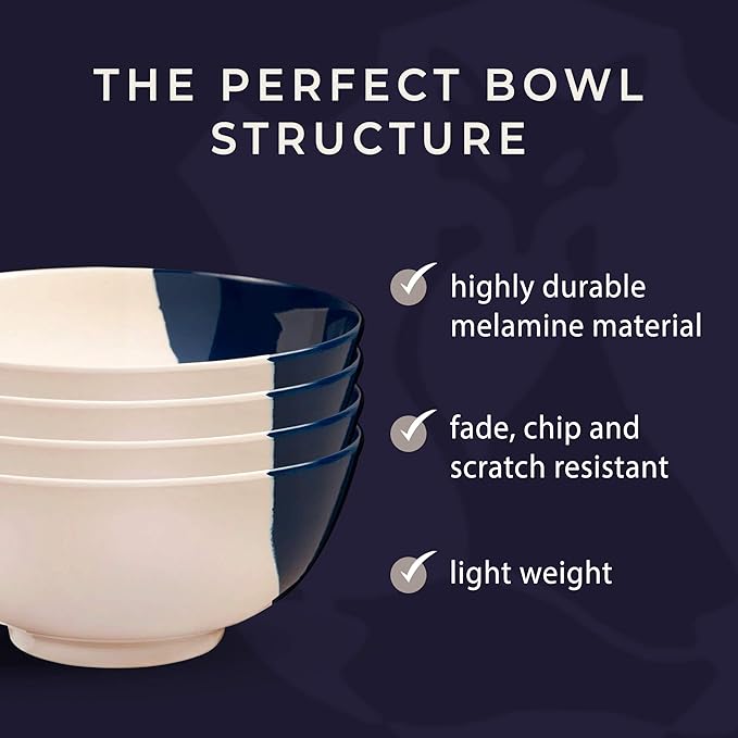 Melamine Serving bowls | Extra Durable Melamine Pasta Salad Bowl | Shatter-Proof and Chip-Resistant | Dishwasher Safe BPA Free | Lightweight Dinnerware Set of 4 | Perfect for Parties Picnics BBQ