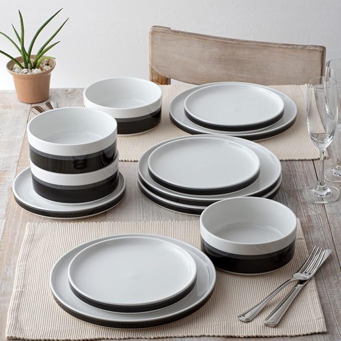 Noritake ColorStax Stripe Black 12-Piece Dinnerware Set Service for 4