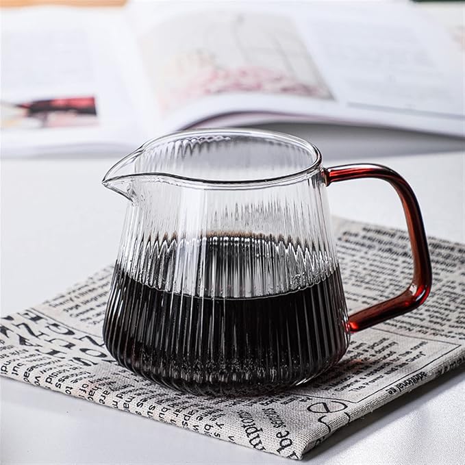 Coffee Carafe Vertical Striped Coffee Maker Glass Coffee Maker V Spout Coffee Tea Maker Utility Coffee Appliance Reusable convenient(500ml)