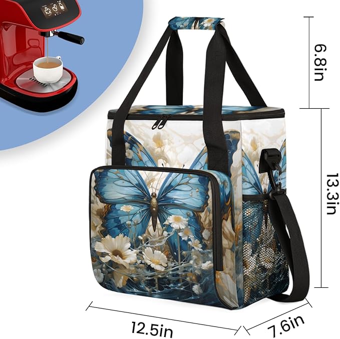 Retro Butterfly Coffee Maker Carrying Bag Abstract Butterfly Travel Storage Bag Compatible with K-Mini or K-Mini Plus Single Serve Coffee Brewer Carrying Case with Multiple Pockets &amp Shoulder St