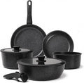 Black Pots and Pans Set Non Stick Removable Handle Ceramic Cookware Set Nonstick 9Pcs Dishwasher Oven Safe RV Kitchen Cooking Set Stackable Induction Cookware (Black 9Pcs)
