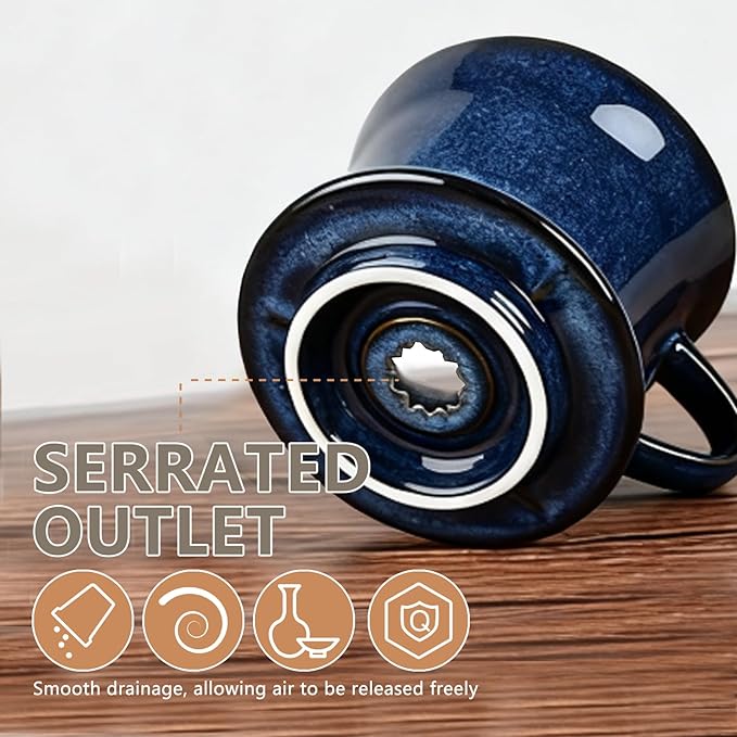Ceramic Pour Over Coffee Maker Set Starry Blue Coffee Dripper Cone with 40 Filters 14 Ounces/400ml Pot