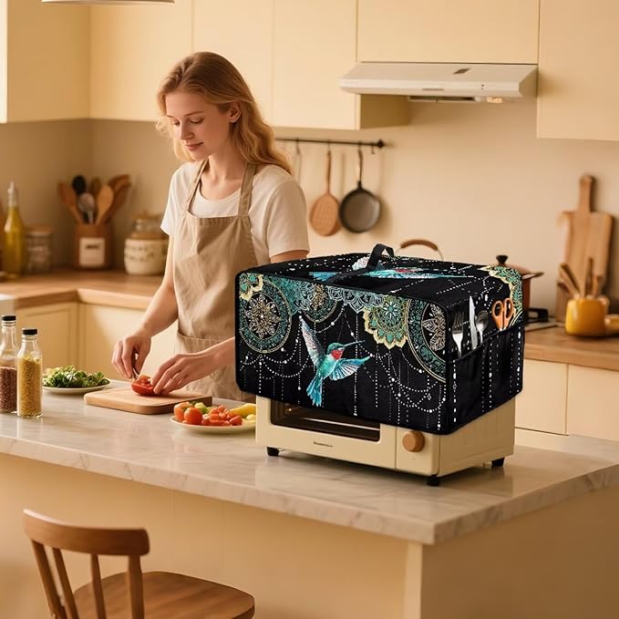 Toaster Oven Cover with Side Pockets Fits Most Kitchen Countertop Appliances Dustproof Toaster Oven Covers for Family Kitchen Essential Hummingbird Floral