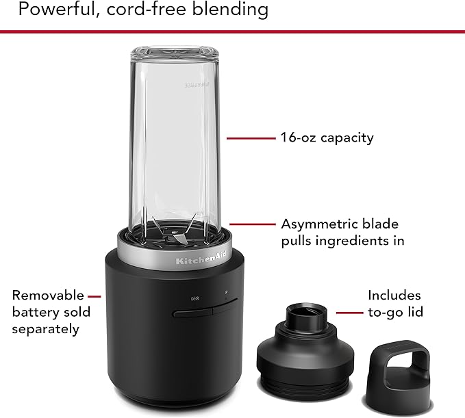 KitchenAid GoTM Cordless Hand Mixer (KHMR762) &amp Personal Blender (KSBR256) Bundle - Battery Included
