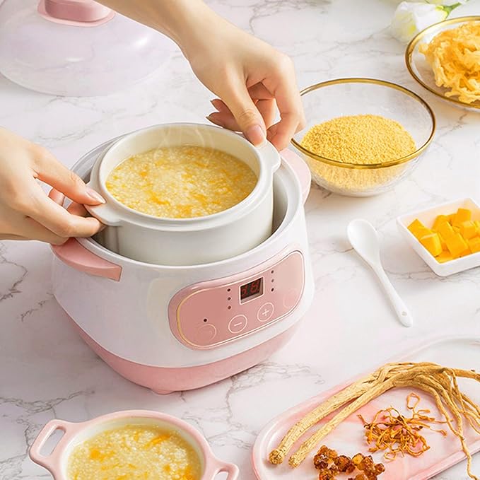1L Electric Stew Pot 200W Versatile Cooker with Anti Dry Burn Intelligent Reservation Compact Size for Porridge Rice Soup Cooker (US Plug 110V)