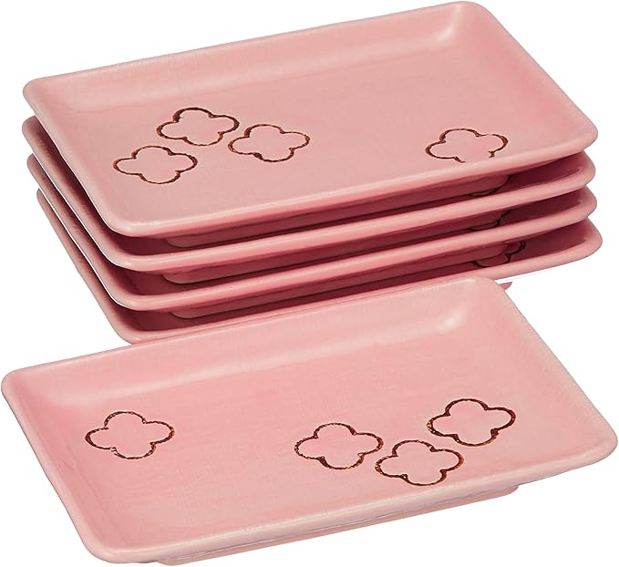 Setoyaki 144-1000 Crosflower Dinnerware Set Rectangular Plate Grilled Fish Plate Width Approx. 6.7 x 4.7 inches (17 x 12 cm) Set of 5 Pink Microwave Safe Kokkoen Made in Japan