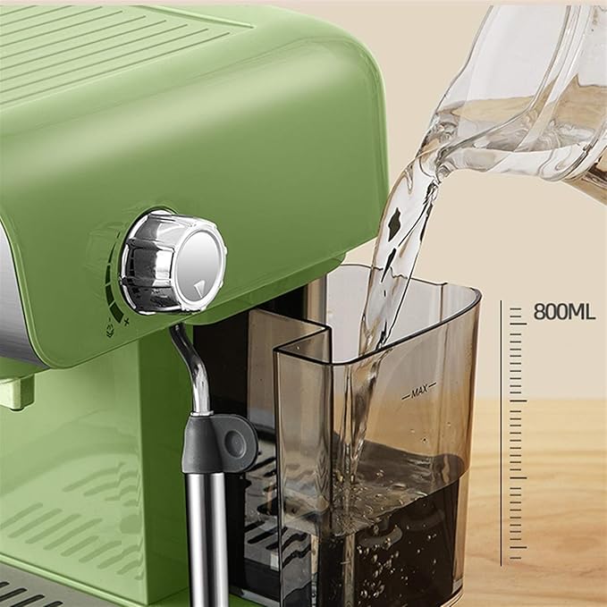 Retro Green Semi-Automatic Espresso Coffee Machine with Milk Frother - 20 Bar Pressure for Home and Office Use