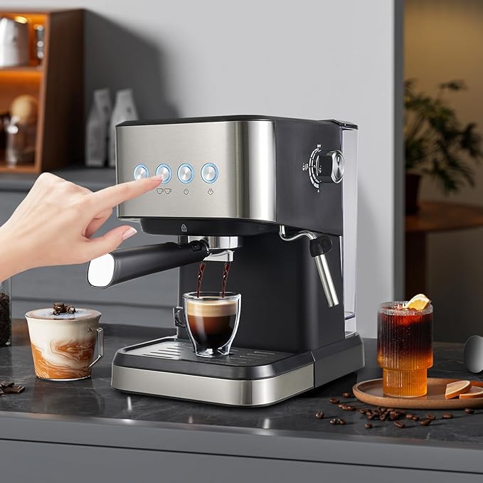 Coffee Machine1050W Semi-Automatic Coffee Machine with 50.73 Ounces Large Capacity Water Tankfor Homes OfficesCafesHotels110V